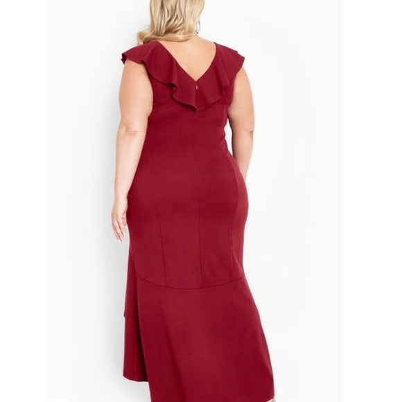 Avenue Red Asymmetrical Ruffled Gown for Wedding Guests - Picture 3 of 3